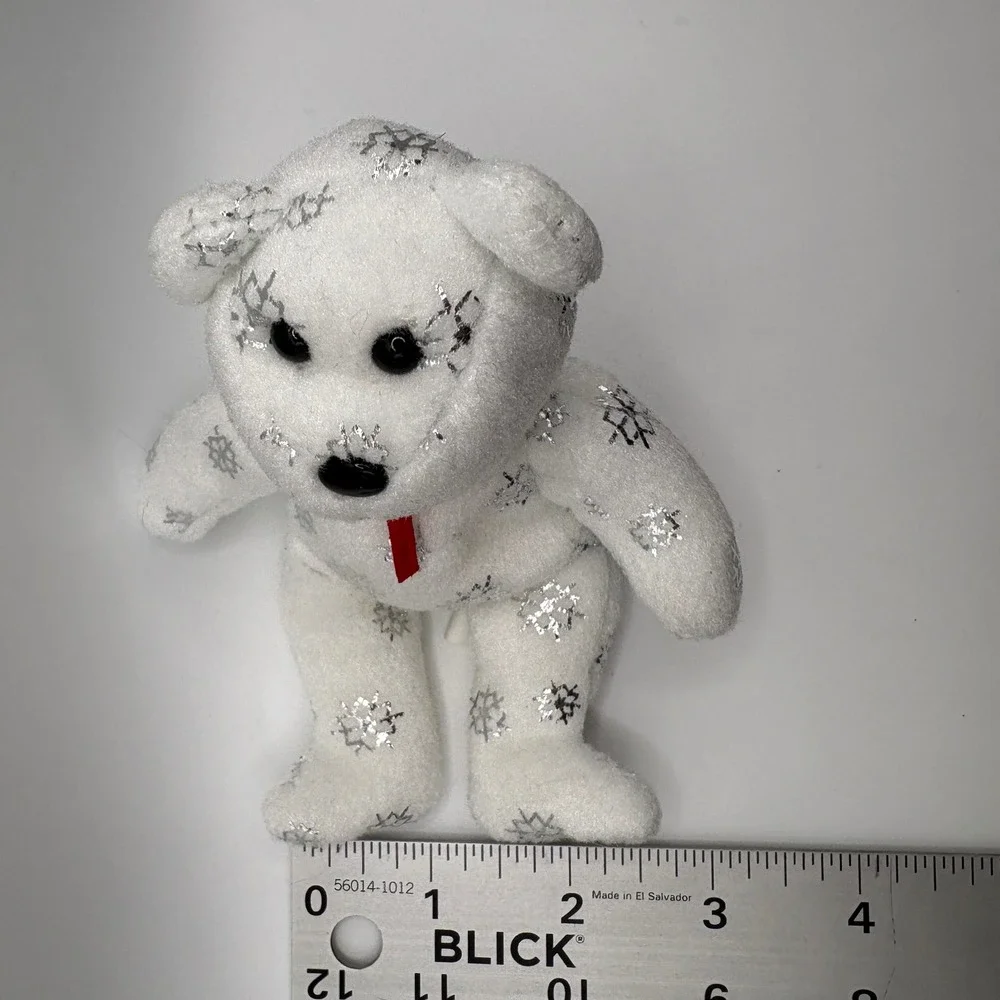 Ty Jingle Beanies Flaky the Bear 2008 White Silver Snowflake Plush Ornament 5